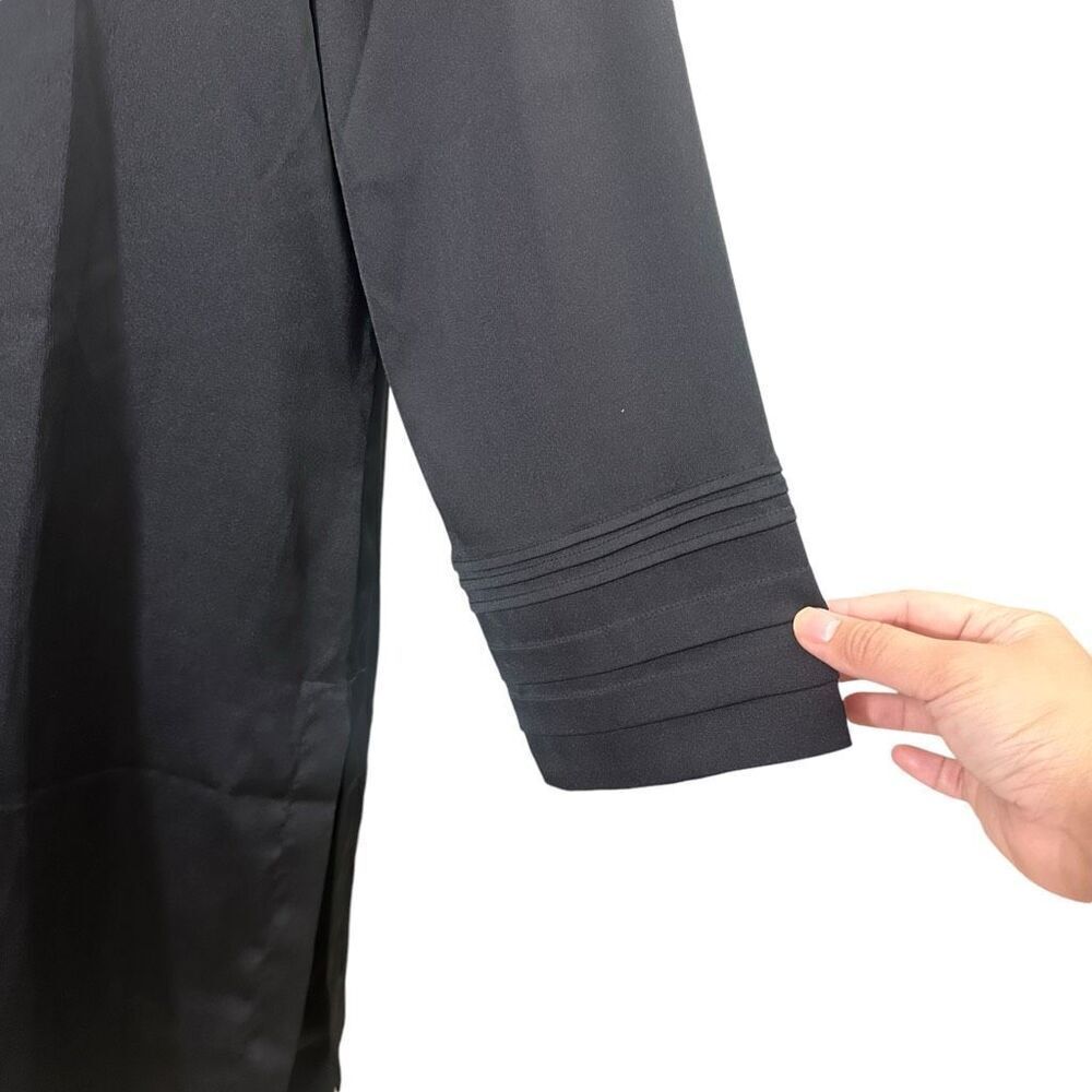 Chico’s Pleat Detail Tunic Satin Black Shirt‎ Button Up Size 2 LArge NEW srp 99$ - Picture 3 of 9